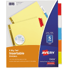 Dividers Index 3 ring 5 tab colored tabs