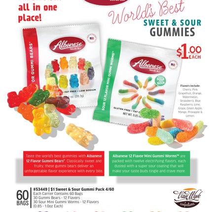 Albanese Sweet & Sour Gummi Fundraiser Pack - 1 Case (4 Bags of 60 Pouches)