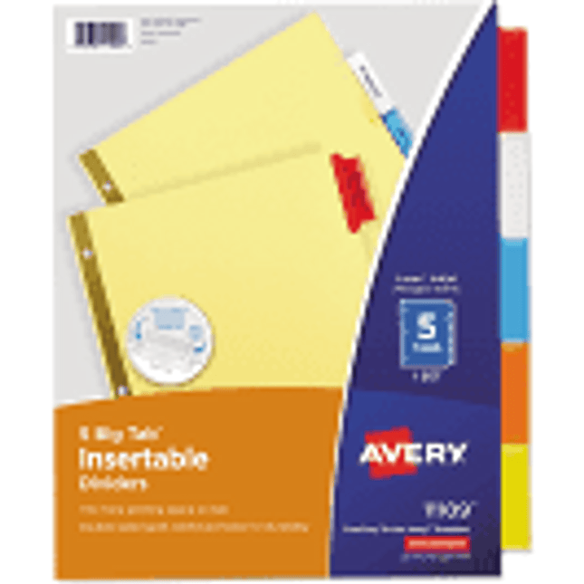 Dividers Index 3 ring 5 tab colored tabs