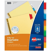 Dividers, Index, 3 ring, 8 tab, colored tabs