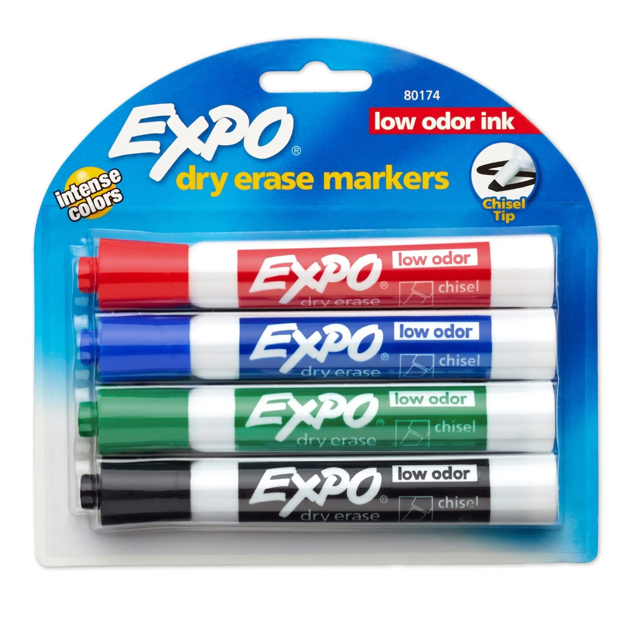 Expo® Low Odor Dry Erase Markers, Chisel Tip, 4 Pack Thick Size, Prima, Pala Supply Company