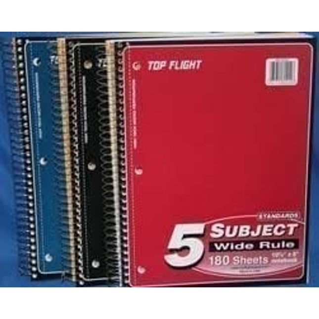 Spiral Notebook, 5 subject, Wide rule