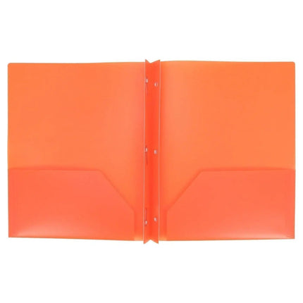 Folders, plastic, 2 pocket with brads, orange