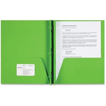 Folder paper pocket prong brad green