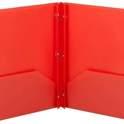 Folder red plastic 2 pocket prong brad