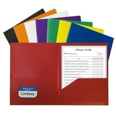 Folder plastic poly 2 pocket assorted colors