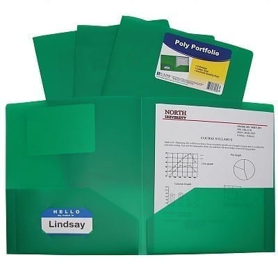 Folder plastic poly green 2 pocket