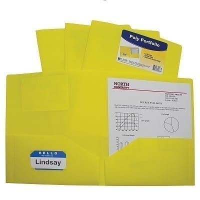 Folder plastic poly 2 pocket yellow