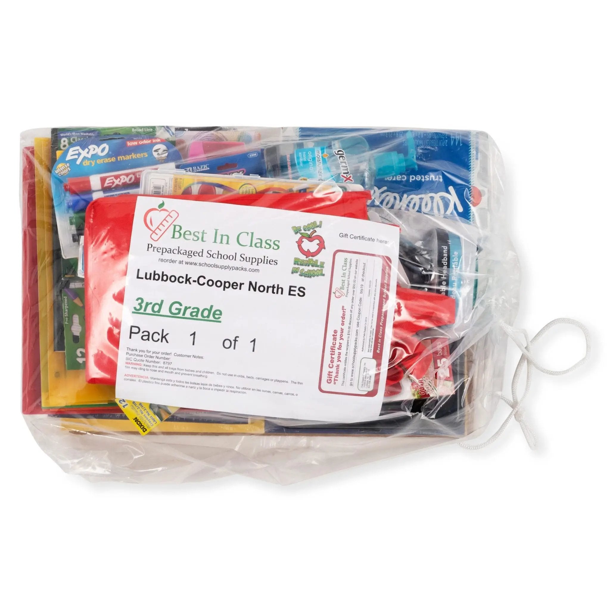 Wholesale 60 Piece School Supply Kit w Dry Erase Board - 12 kits