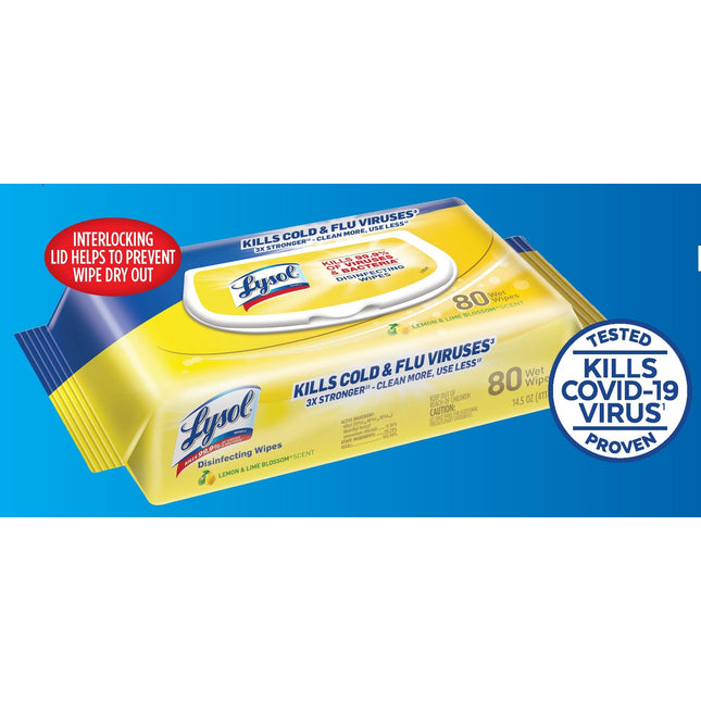 Disinfecting Wipes, Lysol Brand 80 count pack, flat pack Pala
